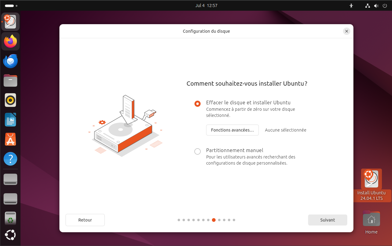 Option d'effacement du disque